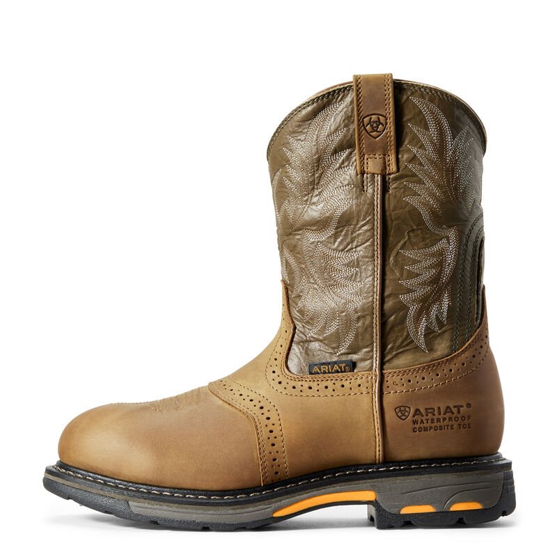 Ariat Work: WorkHog Waterproof Composite Toe Zapatos de Seguridad Hombre - Marrones / Verde Oliva (I